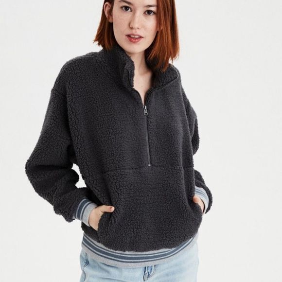 American Eagle Outfitters Jackets & Blazers - American Eagle Outfitter Grey Fuzzy Teddy Sherpa M